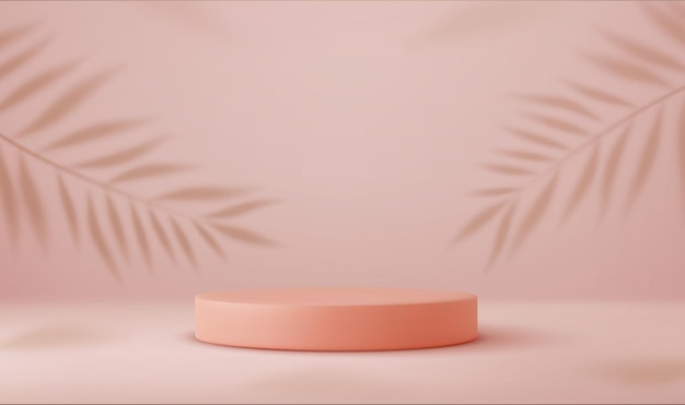 Vector product podium and tropical palm leaves