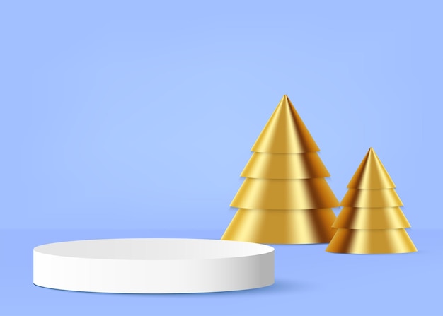 Product podium with golden christmas tree on the background vector