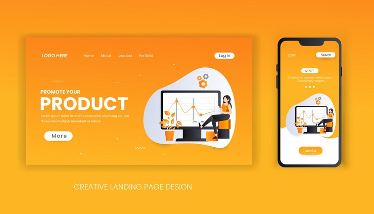 Vector product promote landing page template