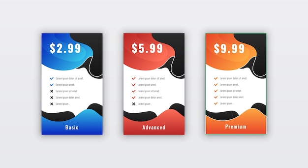 Product purchase comparison pricing table design for website