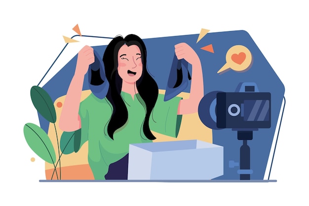 Product Unboxing en Review Illustratie concept Een vlakke afbeelding geïsoleerd op een witte achtergrond