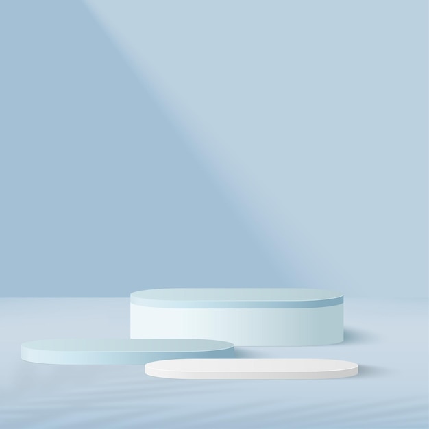 Producten tonen 3d podiumscène als achtergrond met geometrisch platform in blauwe vorm. Vector illustratie.
