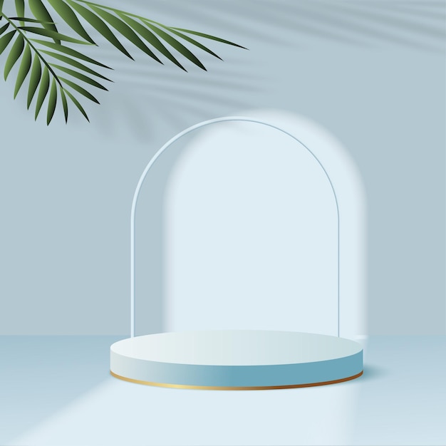 Producten tonen 3d podiumscène als achtergrond met geometrisch platform in blauwe vorm. Vector illustratie.