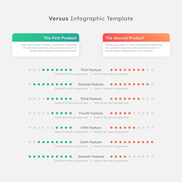 Producten vergelijking grafiek diagram met functies opties cirkels infographic ontwerpsjabloon