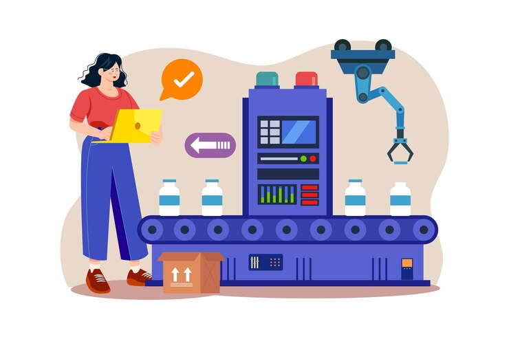 Vector production line illustration concept on white background
