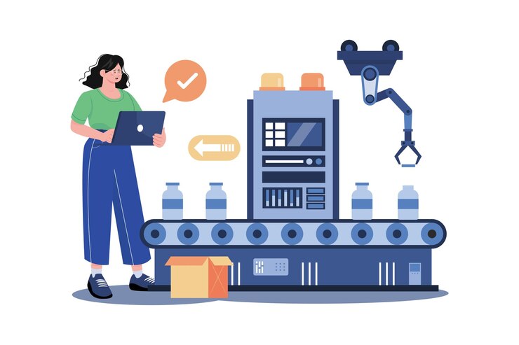 Vector production line illustration concept on white background