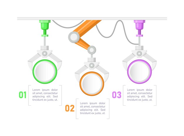 Modello di progettazione del grafico infografico innovazione metodi di produzione. infochart vettoriale astratto con spazi di copia in bianco. grafica didattica con sequenza in 3 fasi. presentazione visiva dei dati