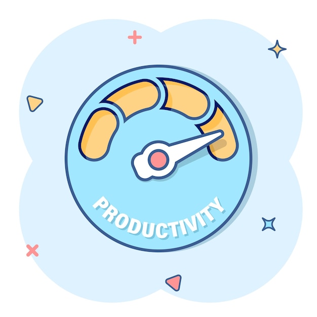 Productivity icon in comic style Process strategy cartoon vector illustration on isolated background Seo analytics splash effect sign business concept