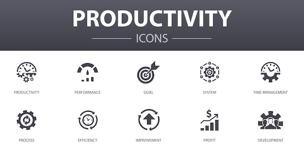 Productivity simple concept icons set. Contains such icons as performance, goal, system, process and more, can be used for web, logo, UI/UX