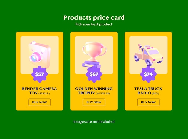 Vector products pricing table with green  background