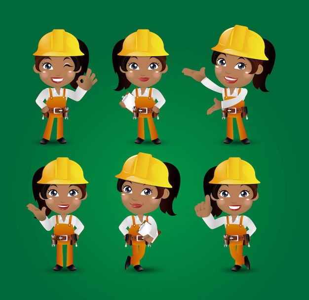 Profession  builder worker engineer with different poses