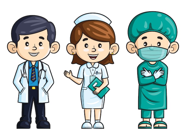 Vector profession cartoon. doctor, nurse and surgeon