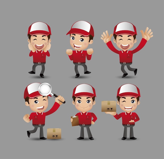 Vector profession  delivery person with different poses