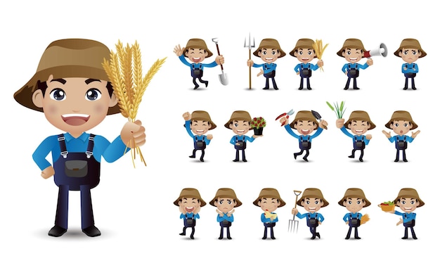 Profession - farmer with different poses