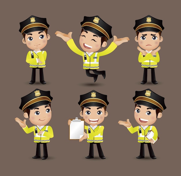 Vector profession - policeman with different poses