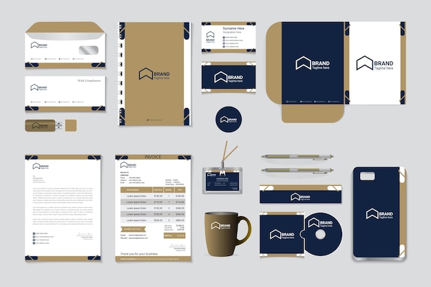 Professional abstract brand identity stationery set