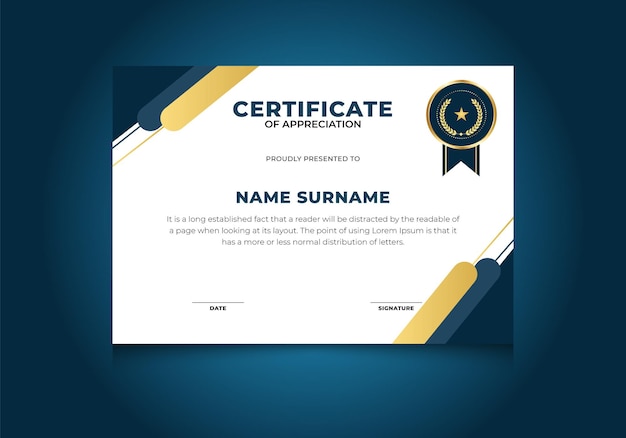 Professional abstract certificate template with badge premium vector