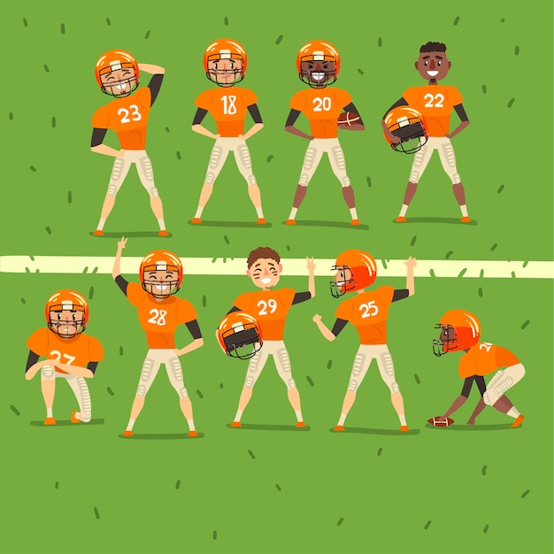 Giocatori professionisti di squadra di football americano in campo vettoriale illustrazione web design