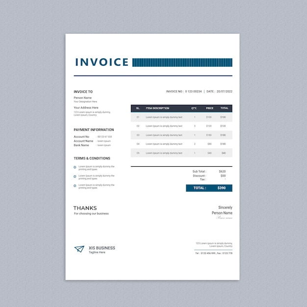 プロフェッショナルでクリーンな請求書テンプレートのデザイン