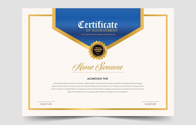 Дизайн шаблона сертификата о профессиональном признании с золотым значком