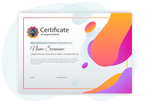 Modello di certificato del premio professionale