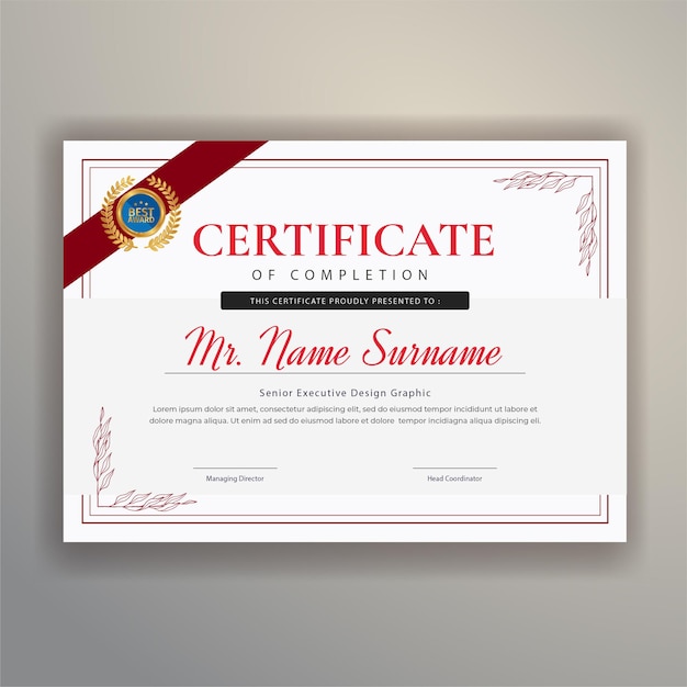 Professional award certificate template