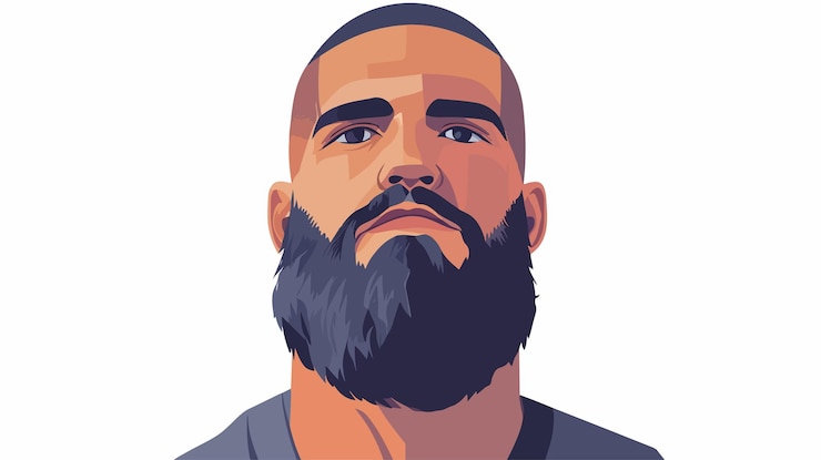 Vector professional bearded man portrait icon in wide angle centered style