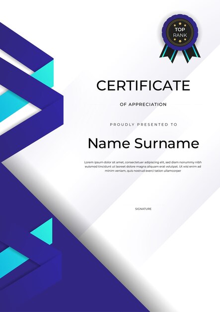 Professional blue certificate template can be used for digital and printable