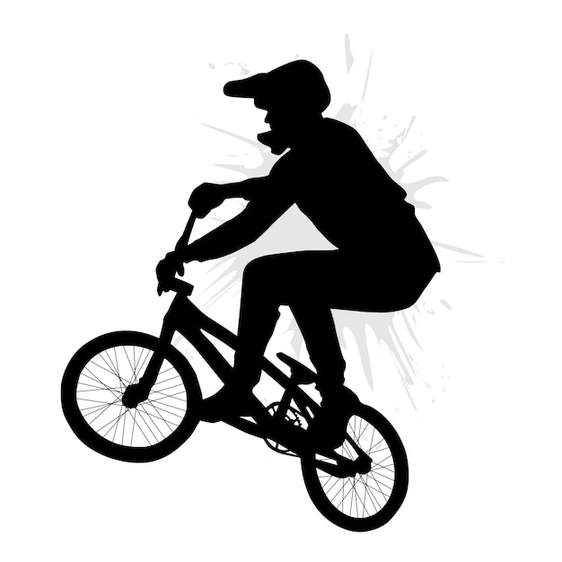 Vettore illustrazione vettoriale della silhouette del giocatore di bicicletta bmx professionale