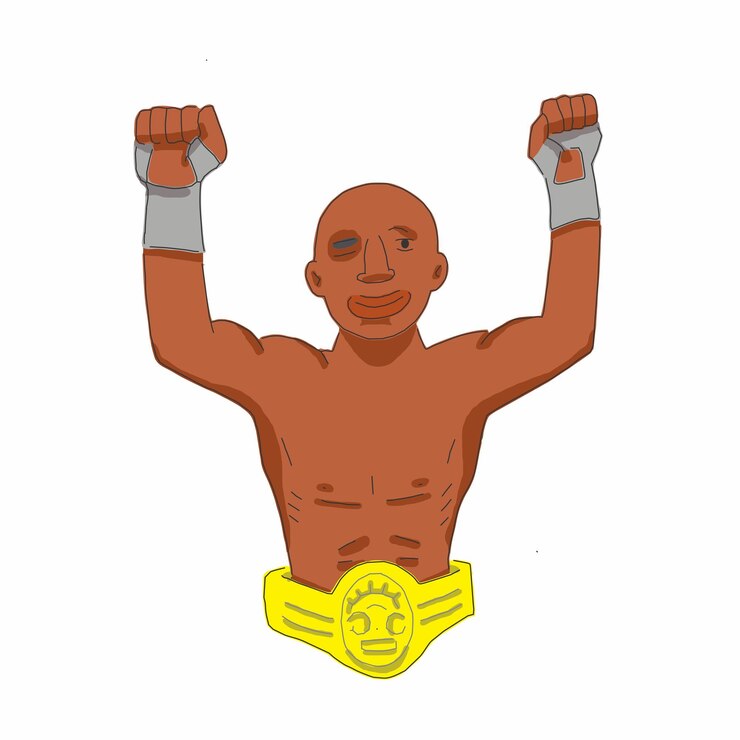 Vector professional boxer champion raise hands as victory pose in hand-drawn style