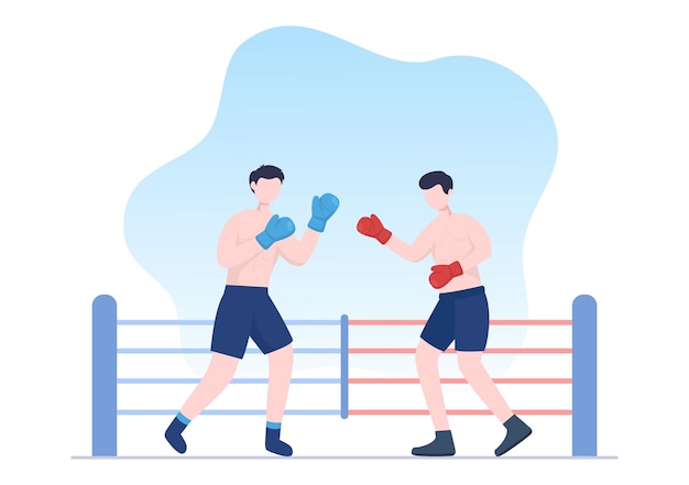 Sport di boxe professionistico che indossa attrezzature durante la competizione pratica o pratica nell'illustrazione