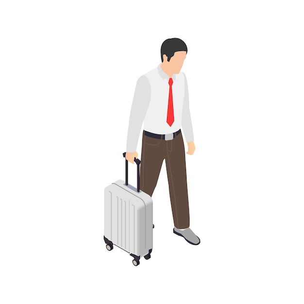 Professional burnout depression frustration isometric composition with character of business worker with suitcase