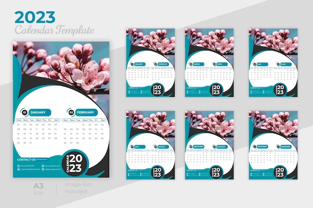 Vector professional business 2023 wall calendar in geometric style template design