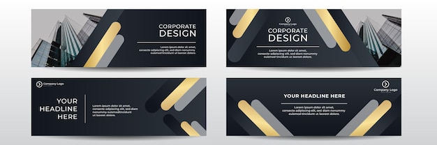 Banner aziendali professionali con spazio immagine in colore oro e nero. modello di banner di lusso