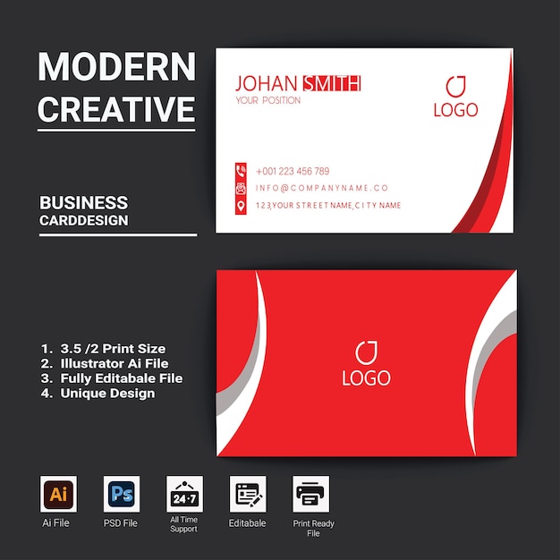 professional business card design modern red business card design