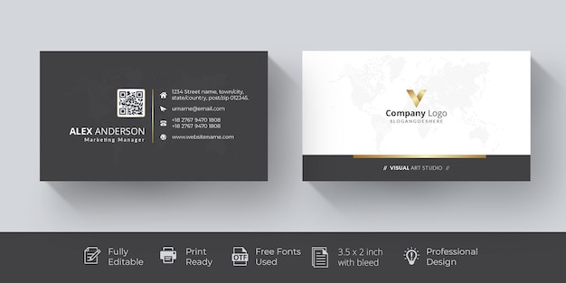 Vector professional business card design template free with gold details