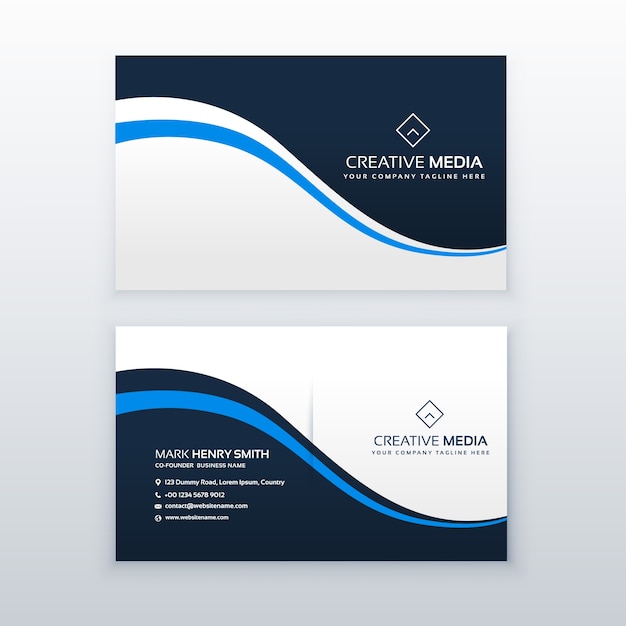 Дизайн профессиональной визитной карточки с синей волной