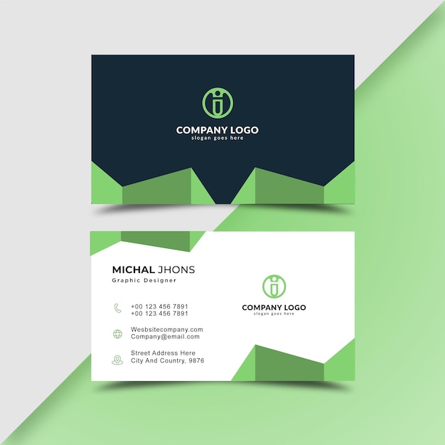 Professional business card green and black template design