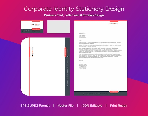 プロフェッショナルな名刺、レターヘッド、封筒のデザインテンプレート
