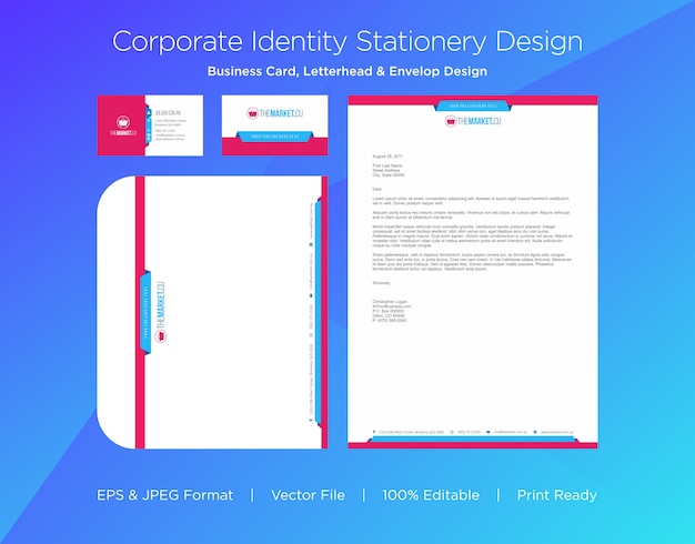 professional business card, letterhead and envelop design template