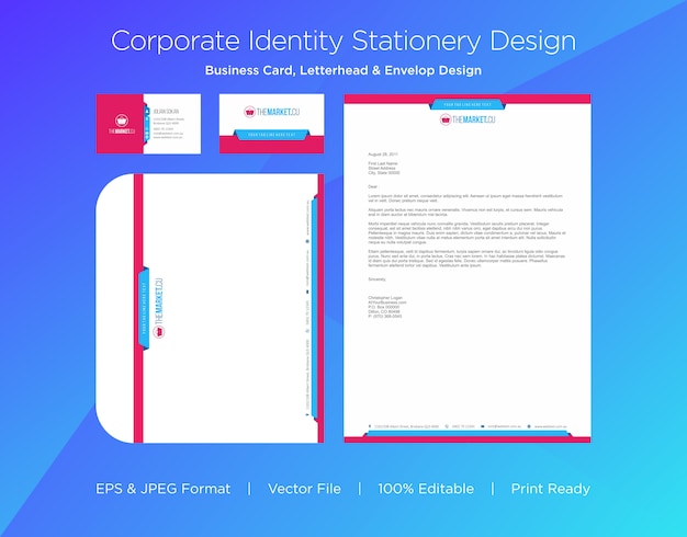 プロフェッショナルな名刺、レターヘッド、封筒のデザインテンプレート