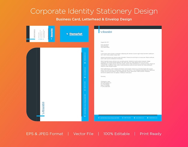 professional business card, letterhead and envelop design template