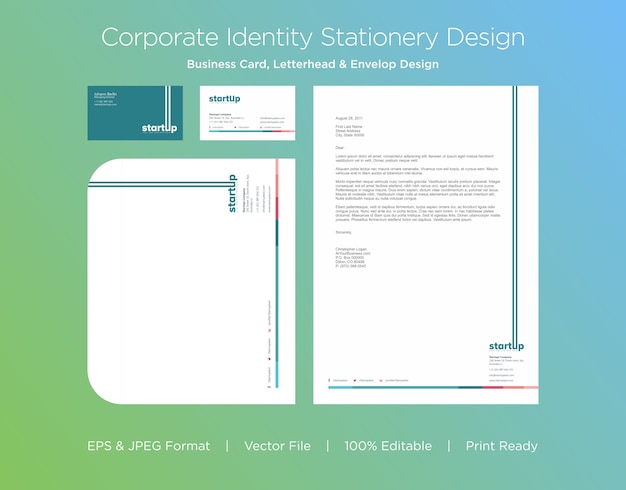 professional business card, letterhead and envelop design template
