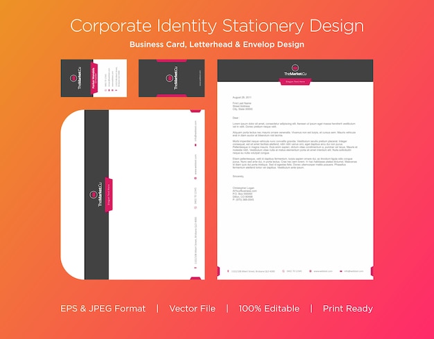 professional business card, letterhead and envelop design template