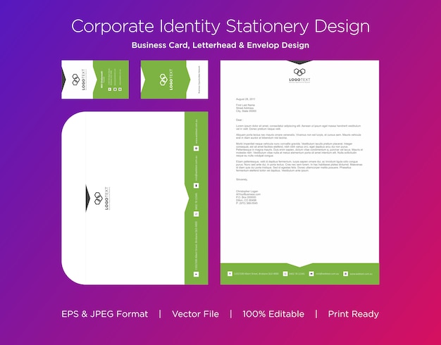 Vector professional business card, letterhead and envelop design template