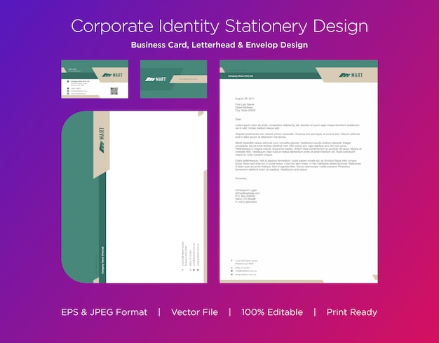 Vector professional business card, letterhead and envelop design template