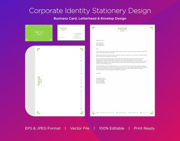 professional business card, letterhead and envelop design template