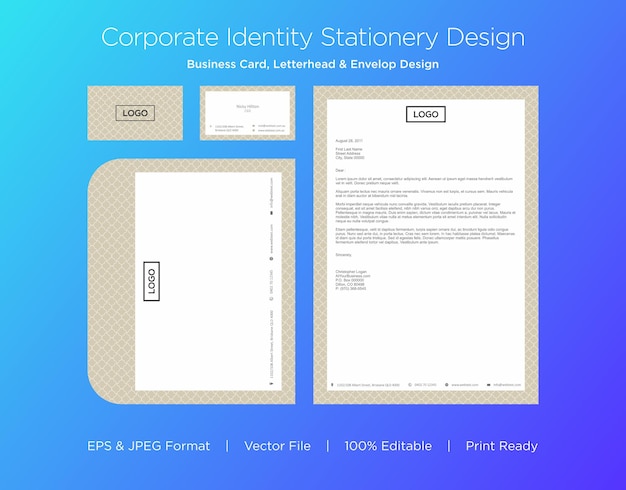 Professional Business Card, Letterhead and Envelop Design Template