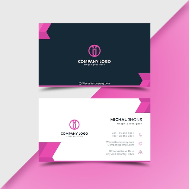 Professional business card pink and black template design