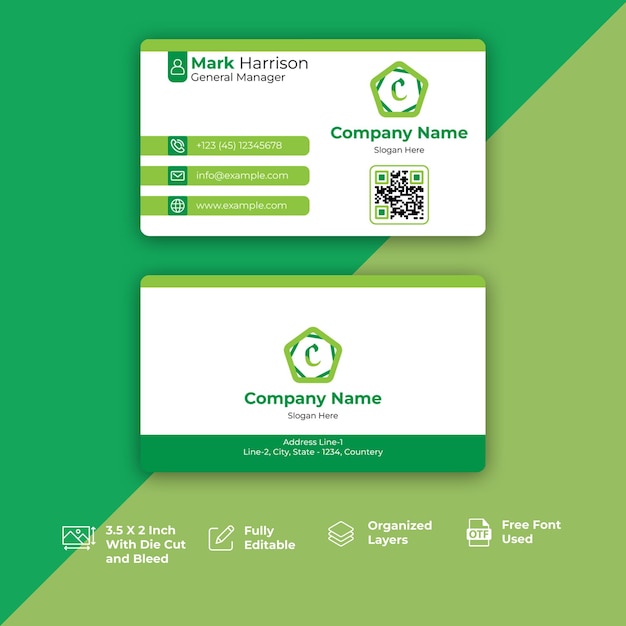 ベクトル プロの名刺テンプレート白と緑の色の無料ベクトル